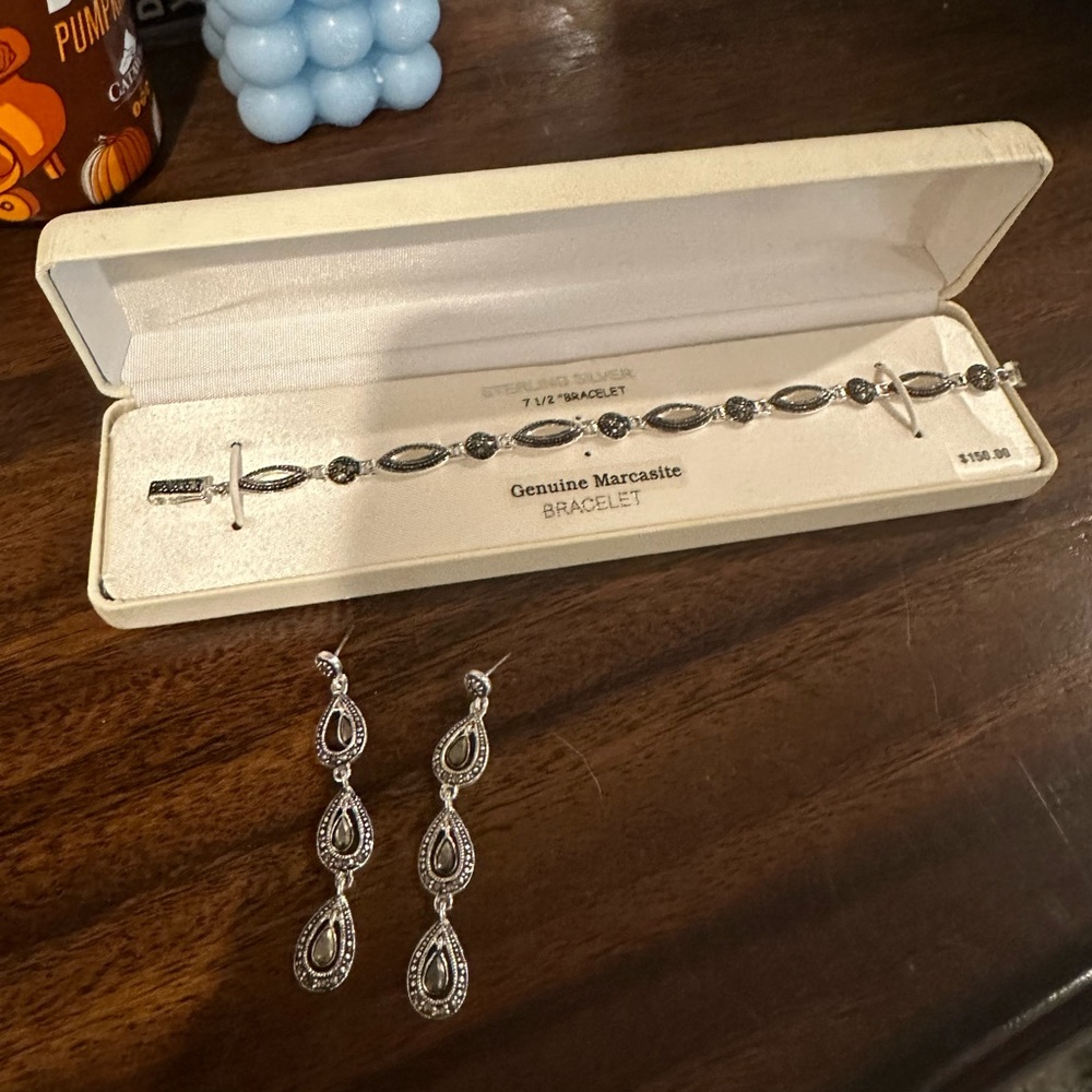 Marcasite bracelet and earrings set